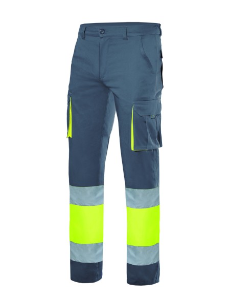 PANTALON BICOLOR STRETCH DE AV. GRIS/AMA FLUOR S-3XL